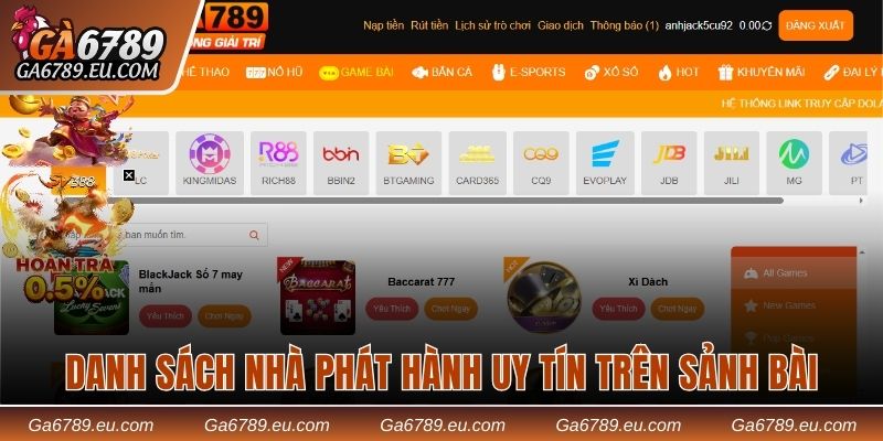 Danh sách nhà cung cấp uy tín trên sảnh bài